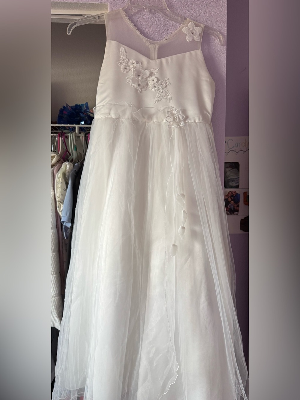 White Girls' Tulle Flower Dress - Elegant Party or Special Occasion